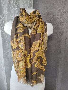 Naturally Knotty Oversized Scarf Wrap Brown Gold 36x70 Lightweight Earthtones